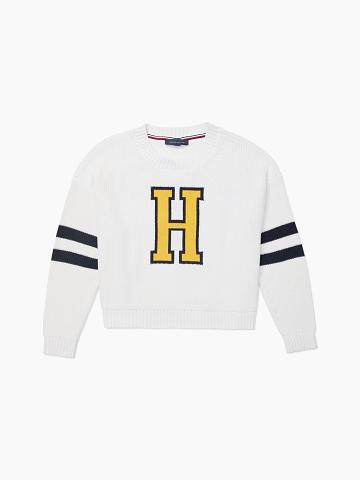 Női Tommy Hilfiger Essential Cropped H Pulóverek Fehér | HU 346TCE